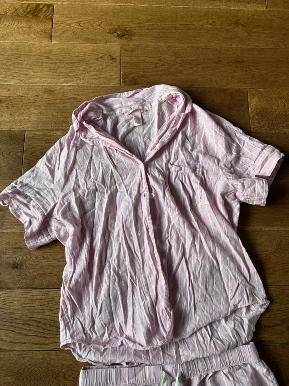 Victoria Secret Pink Striped Metallic Pajama Set Top Shorts Sz M Cotton Modal